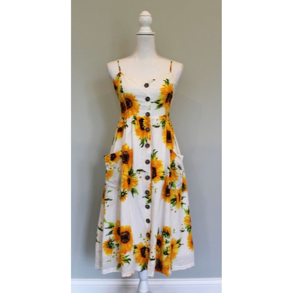 L'ATISTE By Amy Sunflower Button Down Dress Sundress, Size S Small XS